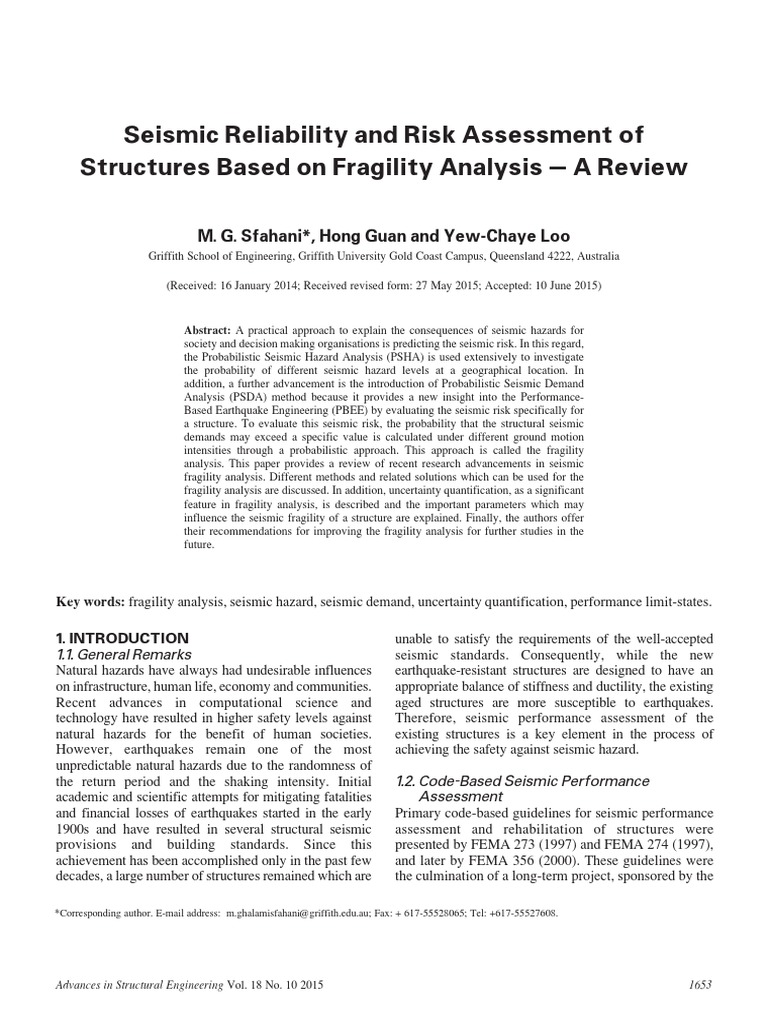 Seismic Reliability and Risk Assessment of Structures Based On ...