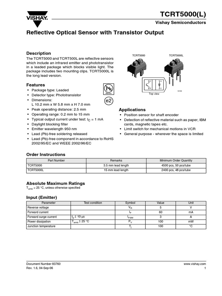 TCRT5000 PDF | PDF | Electrical Engineering | Electromagnetism