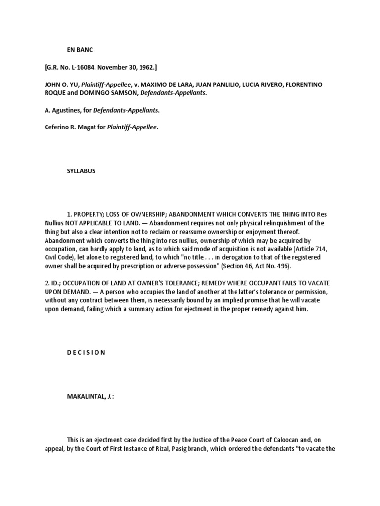 Ejectment Case: Ownership and Abandonment | PDF | Adverse Possession ...