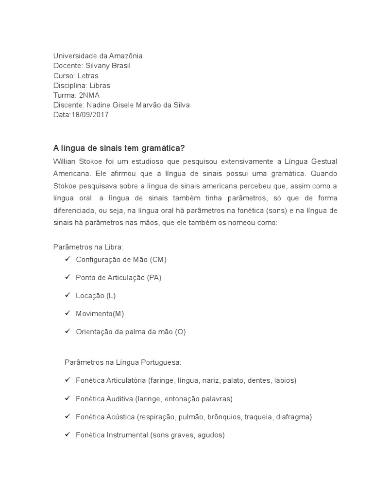 Gramática da Língua de Sinais | PDF | Linguagem de sinais | Linguística