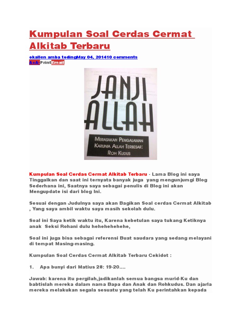 Kumpulan Soal Cerdas Cermat Alkitab Terbaru