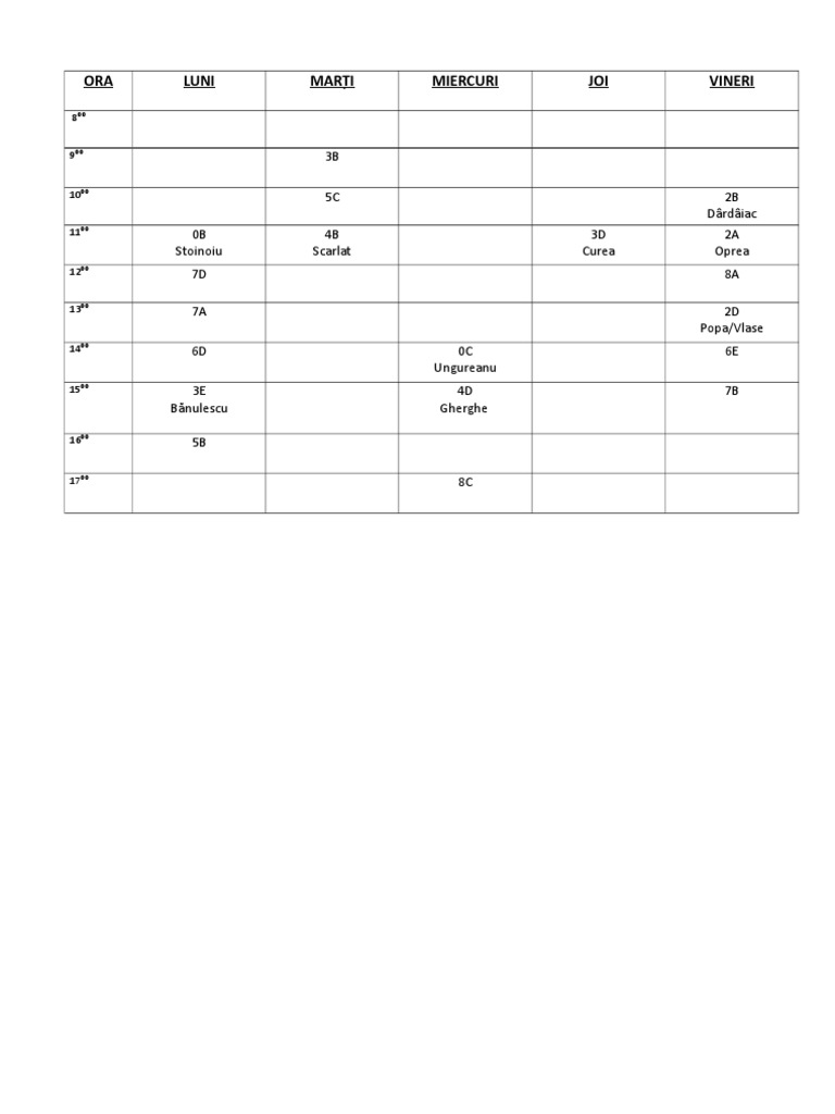 Weekly Class Schedule Overview | PDF