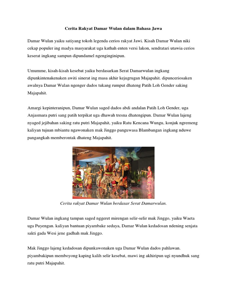 Cerita Rakyat Damar Wulan Dalam Bahasa Jawa