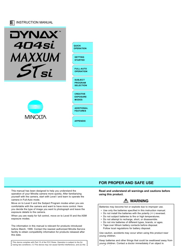 Mode d'emploi Minolta Dynax 5 Appareil photo numérique