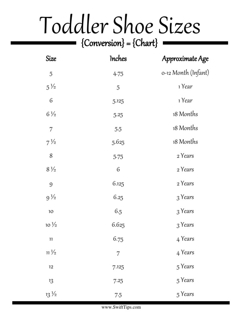 Toddler Shoe Sizes PDF
