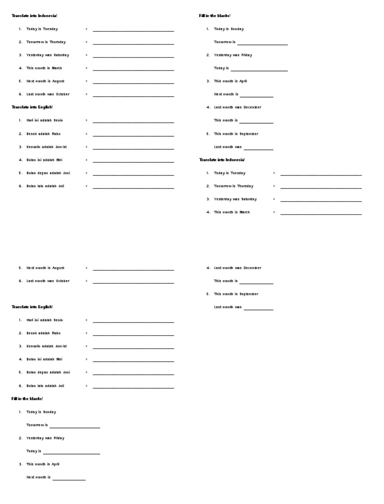 Latihan Soal Kelas 1 Days Amp Months
