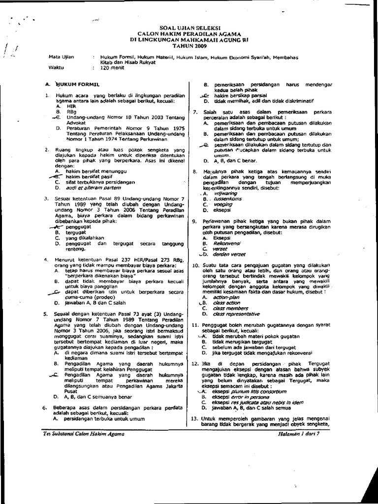 Soal Ujian Calon Hakim CAKIM 2009 01 pdf Soal Ujian Calon Hakim CAKIM 2009 01 pdf