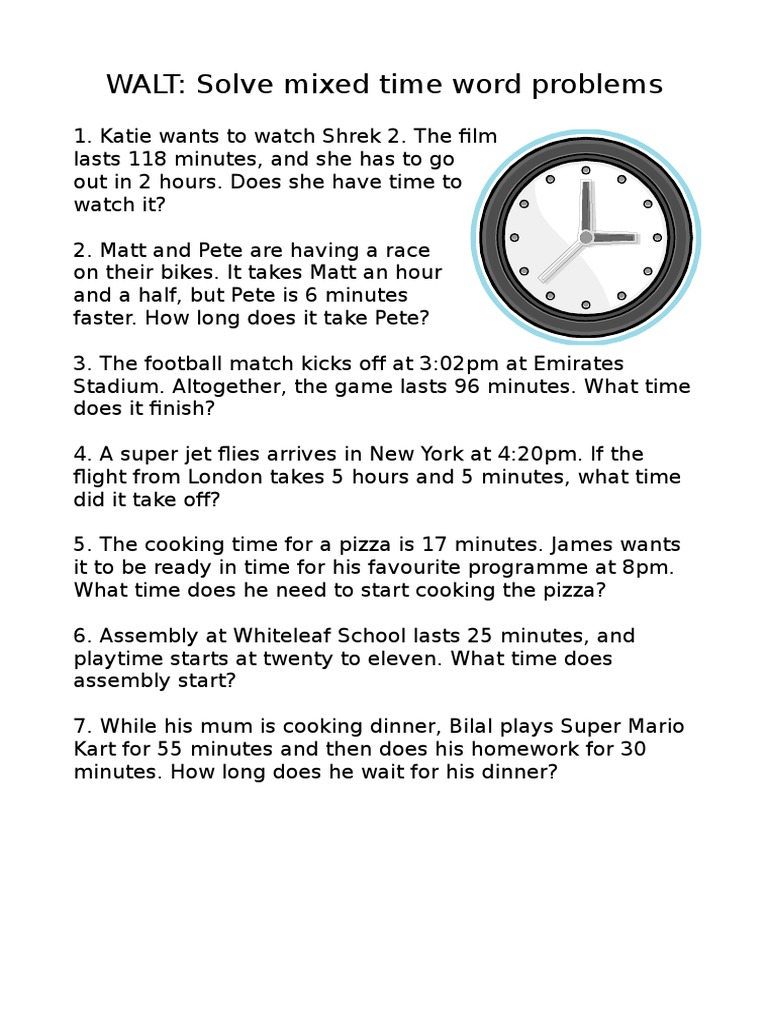 Mixed Time Word Problems PDF