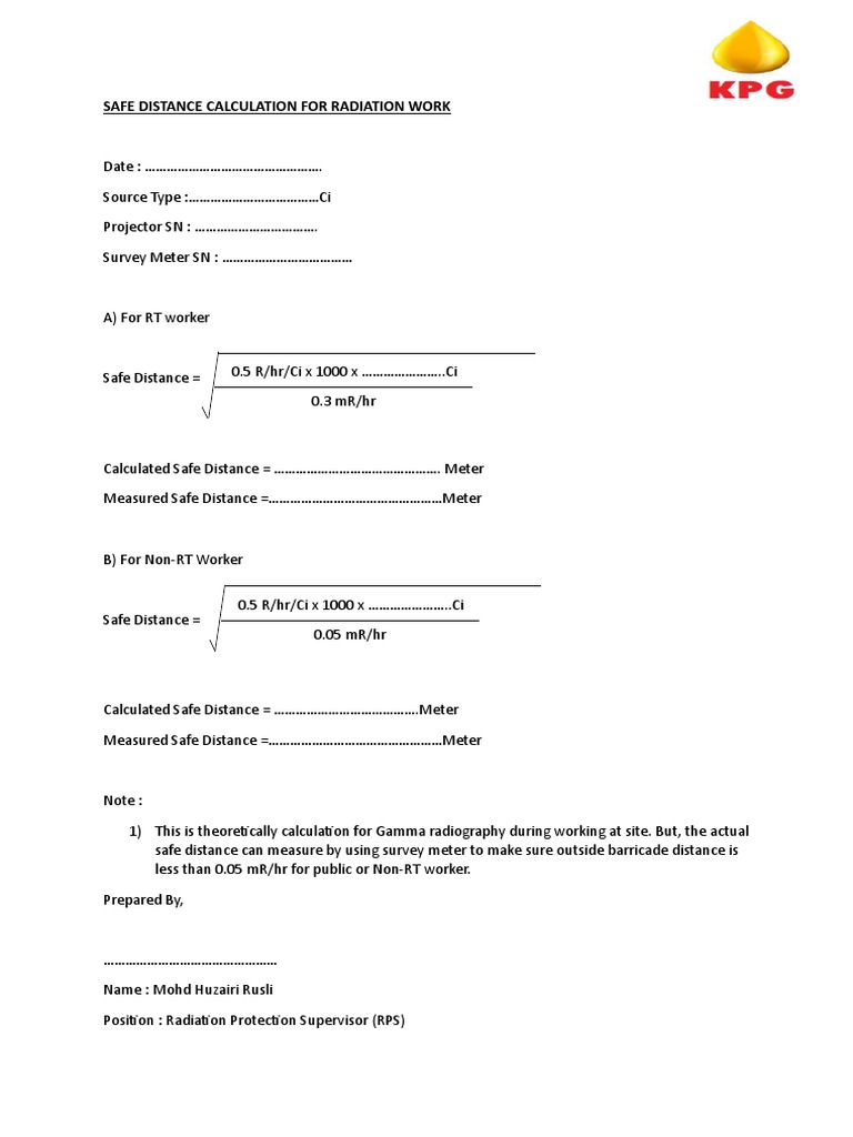 Calculating Safe Distances for Radiation Workers and NonRadiation