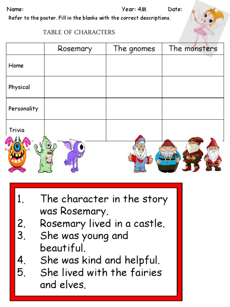 Table of Characters: Rosemary The Gnomes The Monsters | PDF