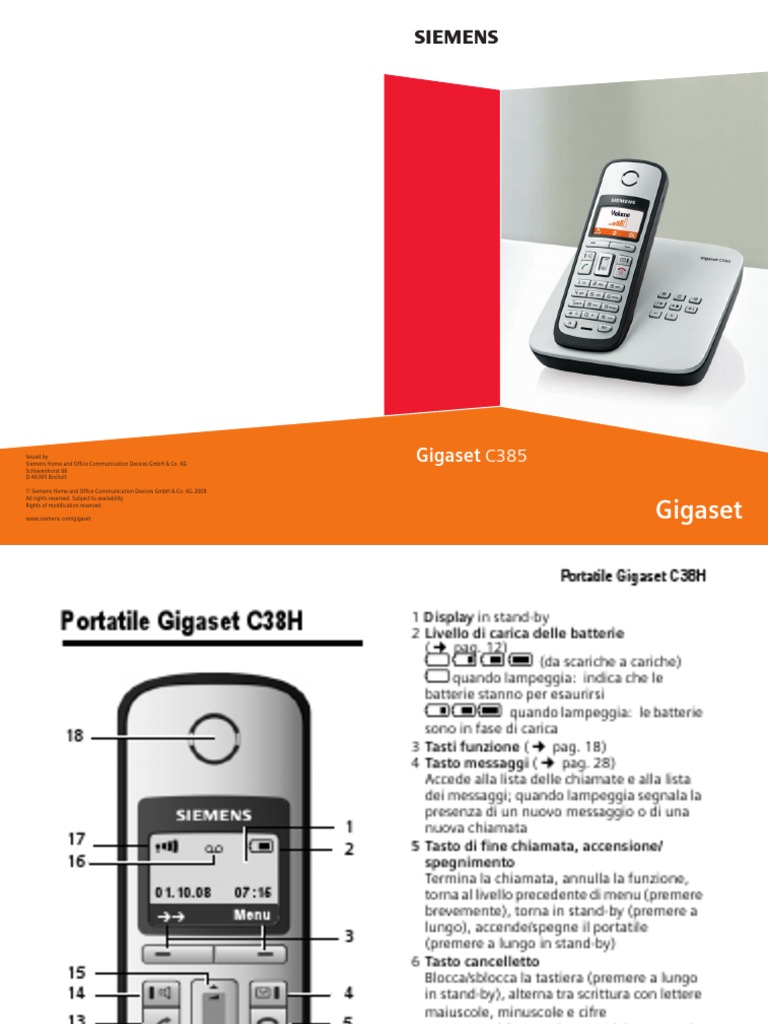 Cordless siemens gigaset as180 istruzioni
