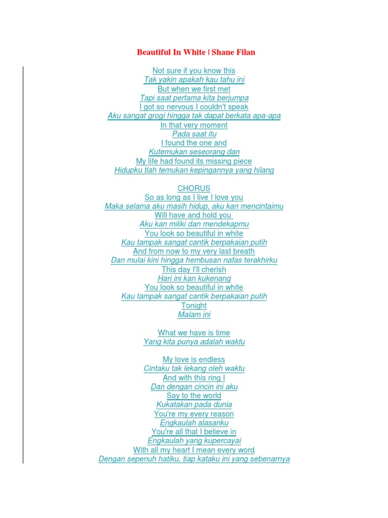 Terjemahan Lirik Lagu Beautiful In White Pdf