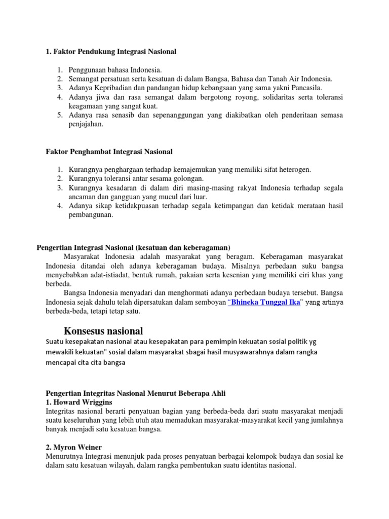 Faktor Pendukung Integrasi Nasional