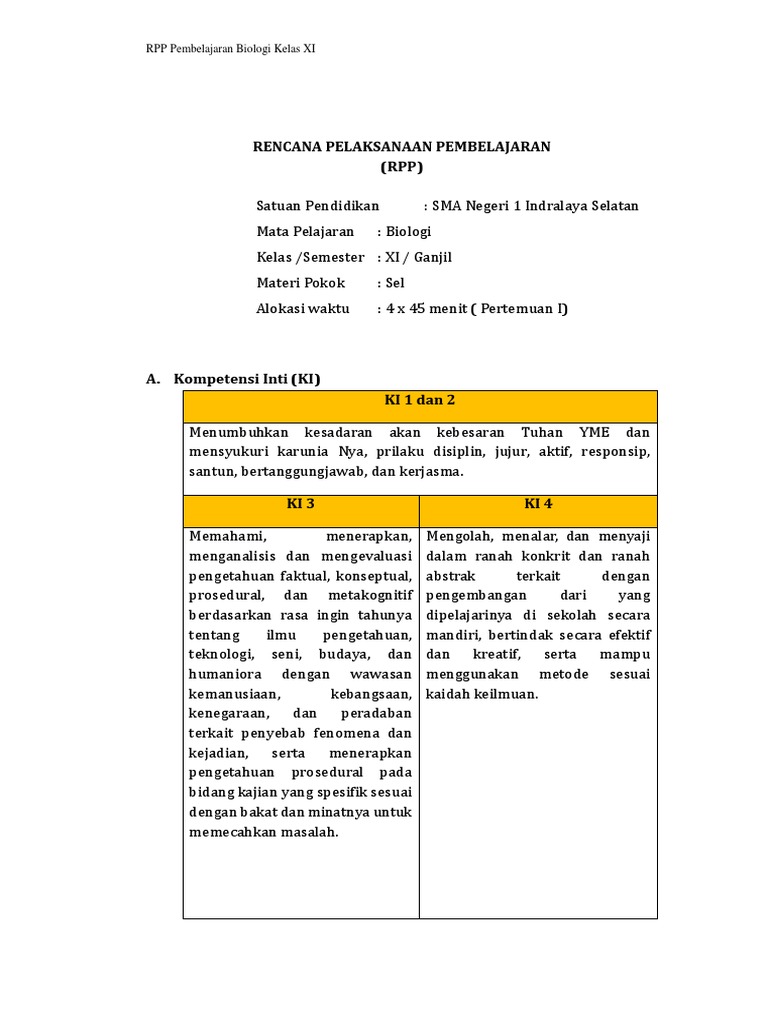 RPP 3 1 Kelas  XI  Sel  Original