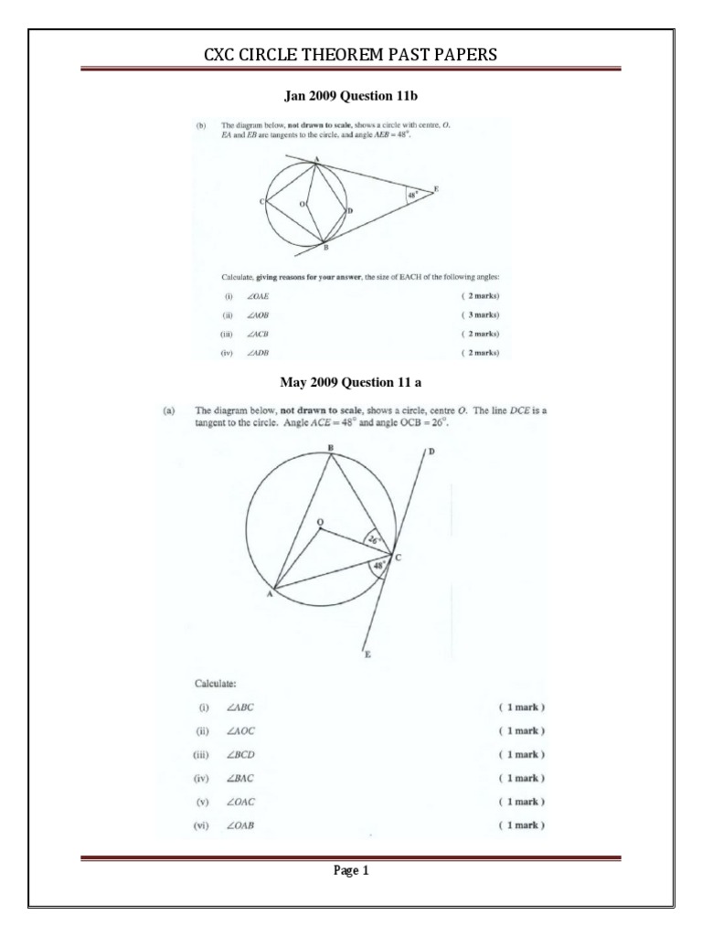 Circle Theorem CXC Past Papers