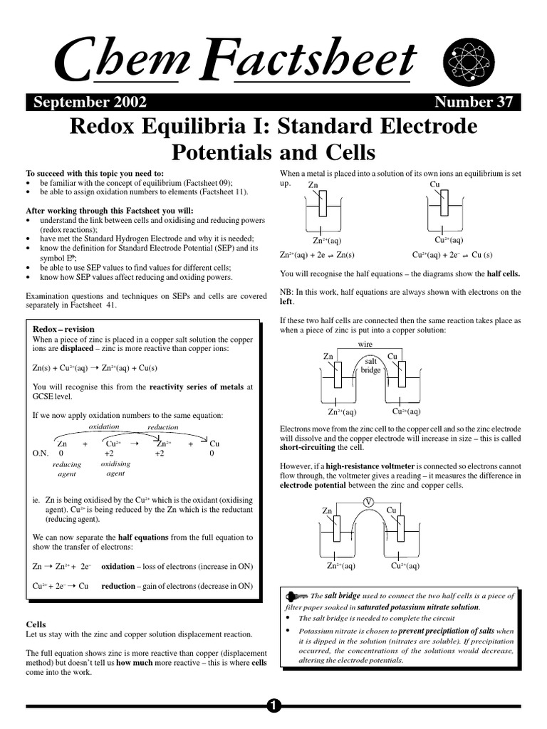 Standard Electrode Potentials & Cells | Redox | Zinc
