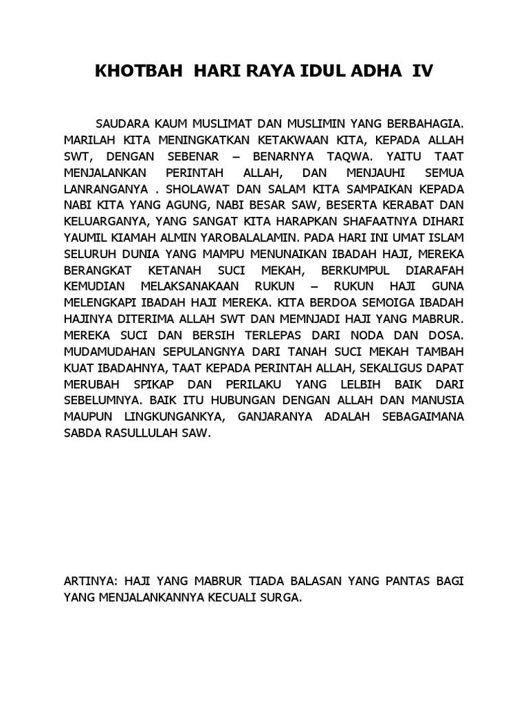 Khotbah Hari Raya Idul Adha IV  PDF