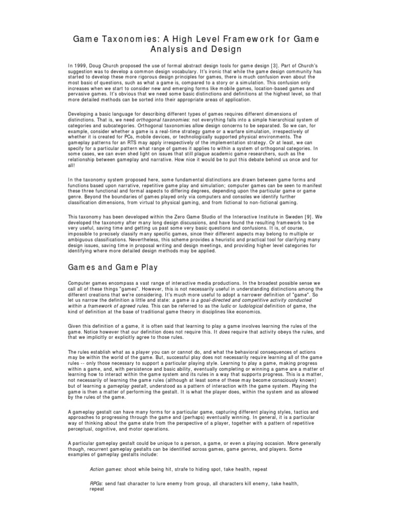Game Taxonomies - A High Level Framework For Game Analysis and Design ...