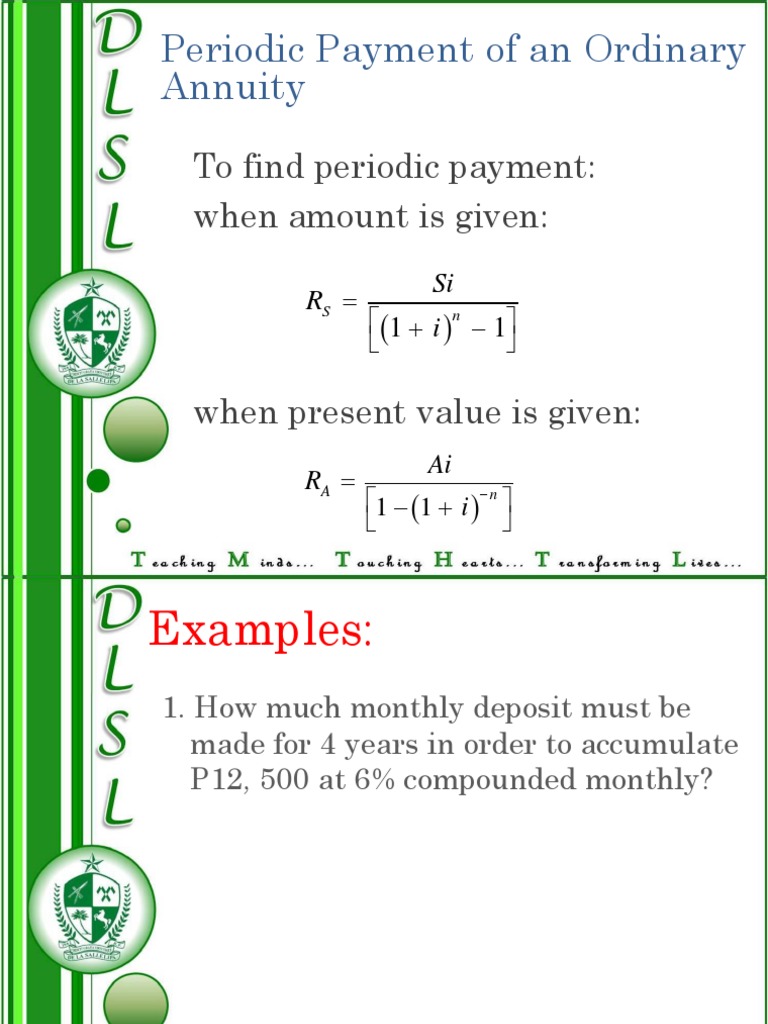Periodic Payment in Ordinary Annuities | PDF | Present Value | Personal ...