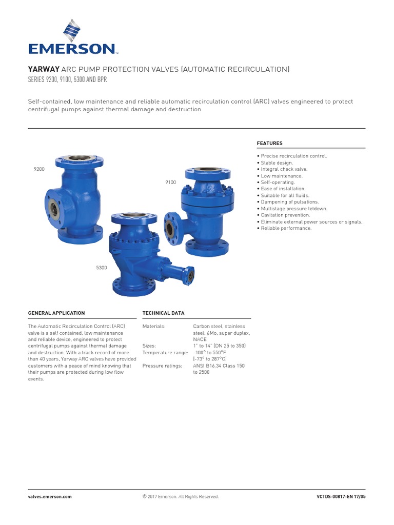 Emerson Valves Series 9200, 5300 and BPR Valve Pump