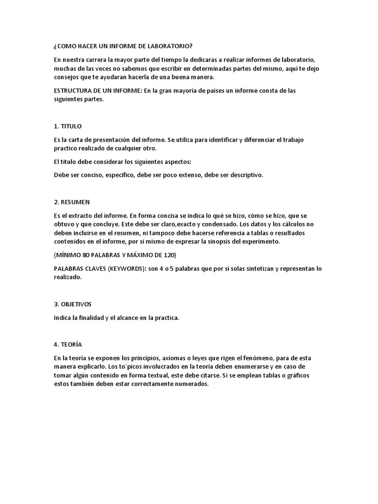 Como Hacer Un Informe de Laboratorio