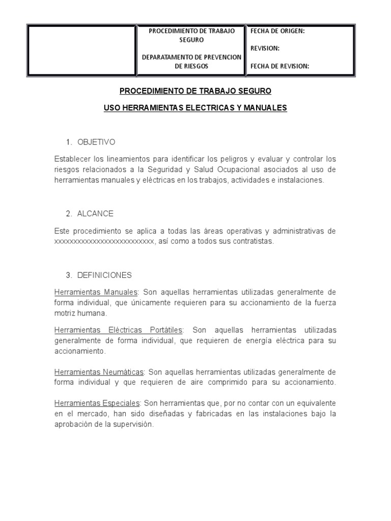 Procedimiento Seguro para Herramientas | PDF | Herramientas | Enchufes ...
