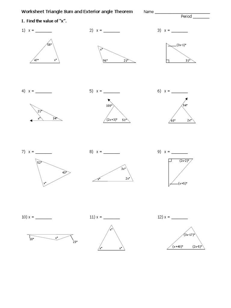 Trianglewsexterior Angle Accelerated  PDF  Classical Geometry With Regard To Triangle Angle Sum Worksheet Answers