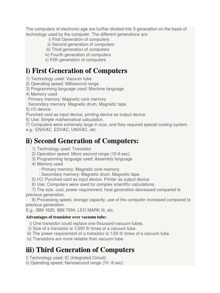 Generations of Computers Explained | PDF | Integrated Circuit | Very ...