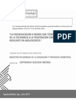 La Psicoeducacion A Padres Con Tecnicas Del Manejo de La Tolerancia A La Frustracion Como Factor Resiliente en Addolescentes