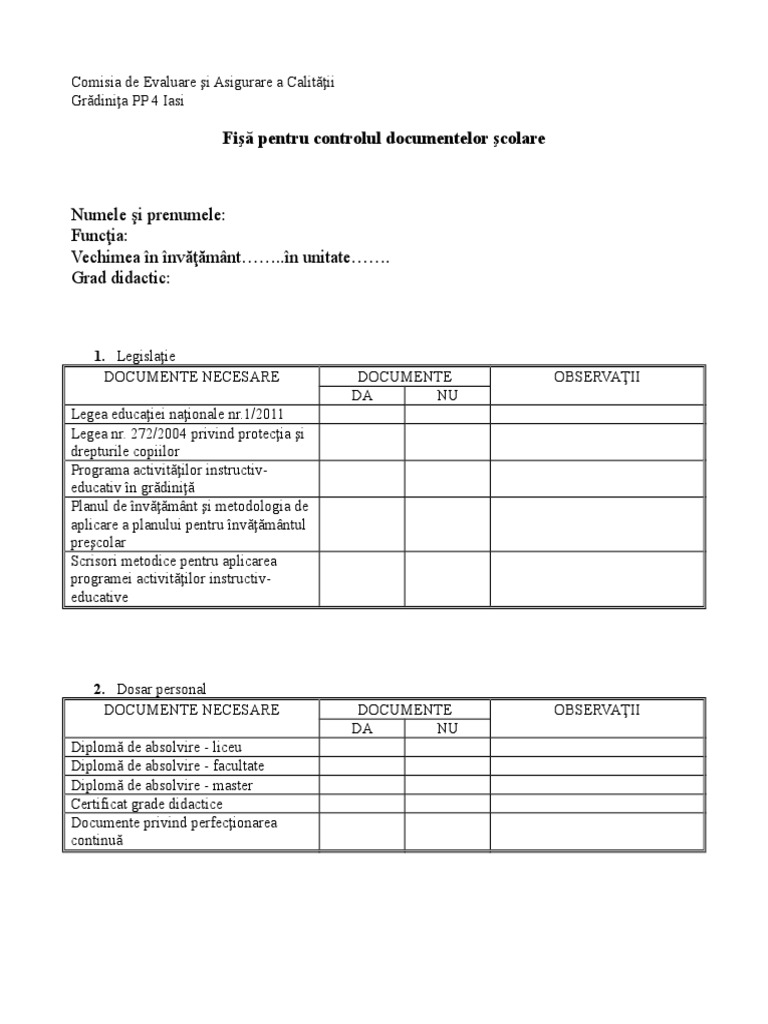 0 Fisa Control Documente | PDF