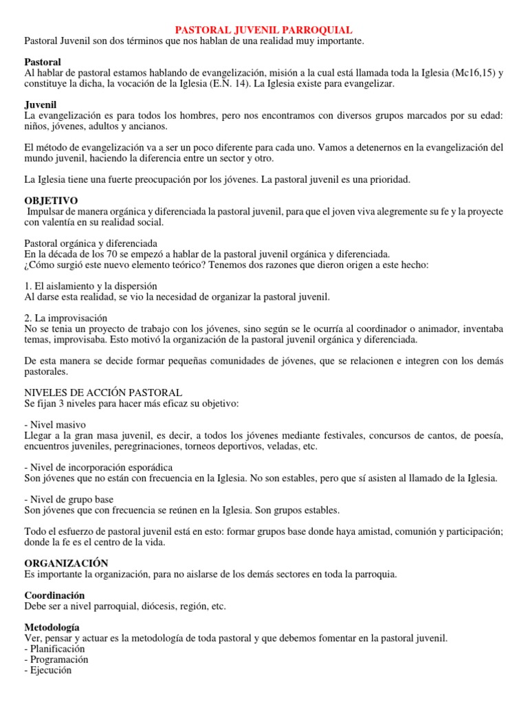 Pastoral Juvenil Parroquial | PDF | Juventud | Iglesia Católica