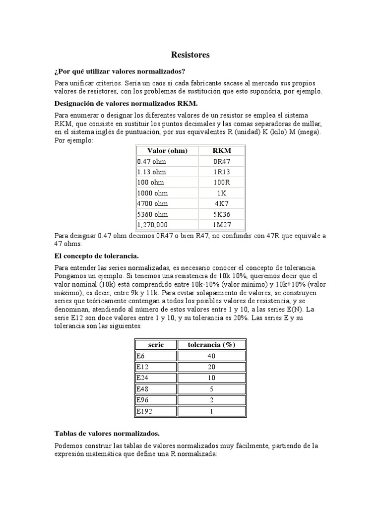 Valores normalizados de resistores (E6, E12, E24 PDF Condensador