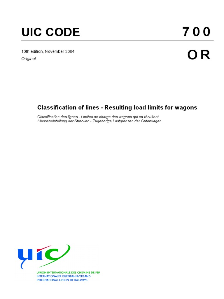 UIC Code 700: Line Classification & Load Limits | PDF | Rail Transport ...
