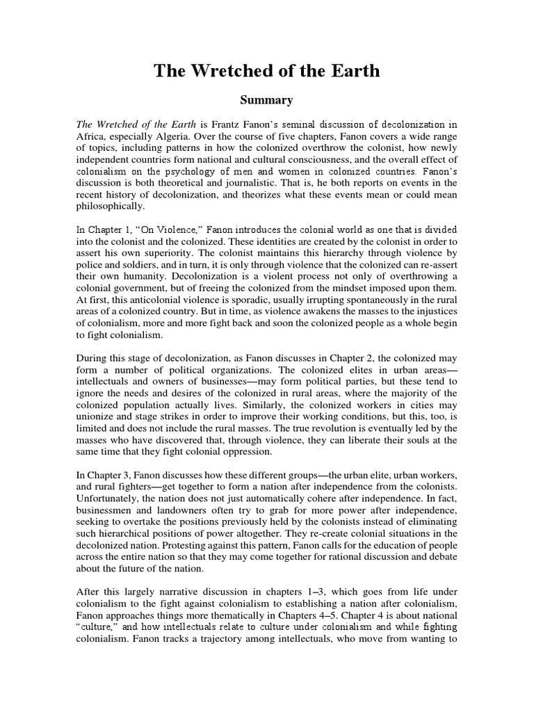 The Wretched of The Earth | PDF | Frantz Fanon | Colonialism