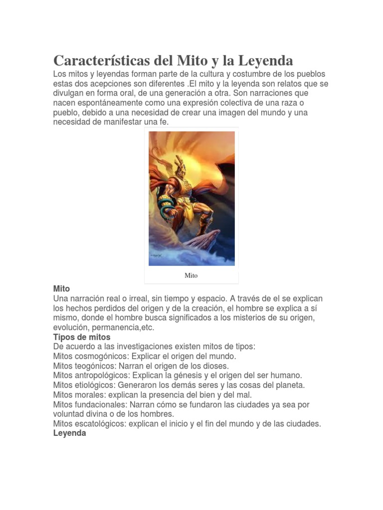 Caracteristicas Del Mito Y La Leyenda Leyendas Mitologia