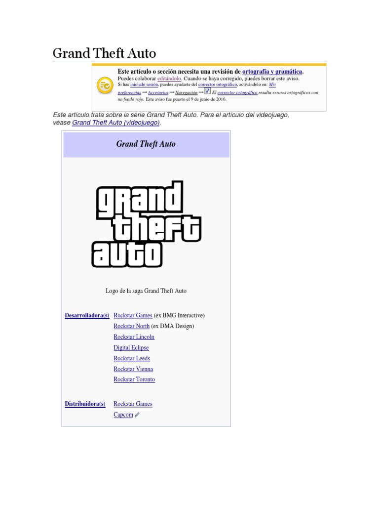 Historia de Grand Theft Auto | PDF | Desarrollo de videojuegos ...