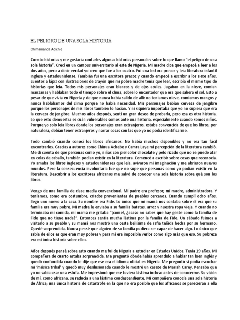 El Peligro de Una Sola Historia PDF África Novelas