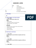 Handover Notes: Site / Place of Handover Department / Service From Date / Time To CC