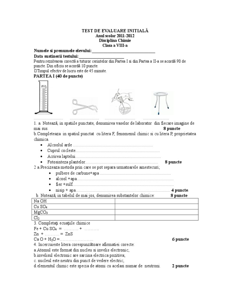 Test Evaluare Initiala Viii | PDF