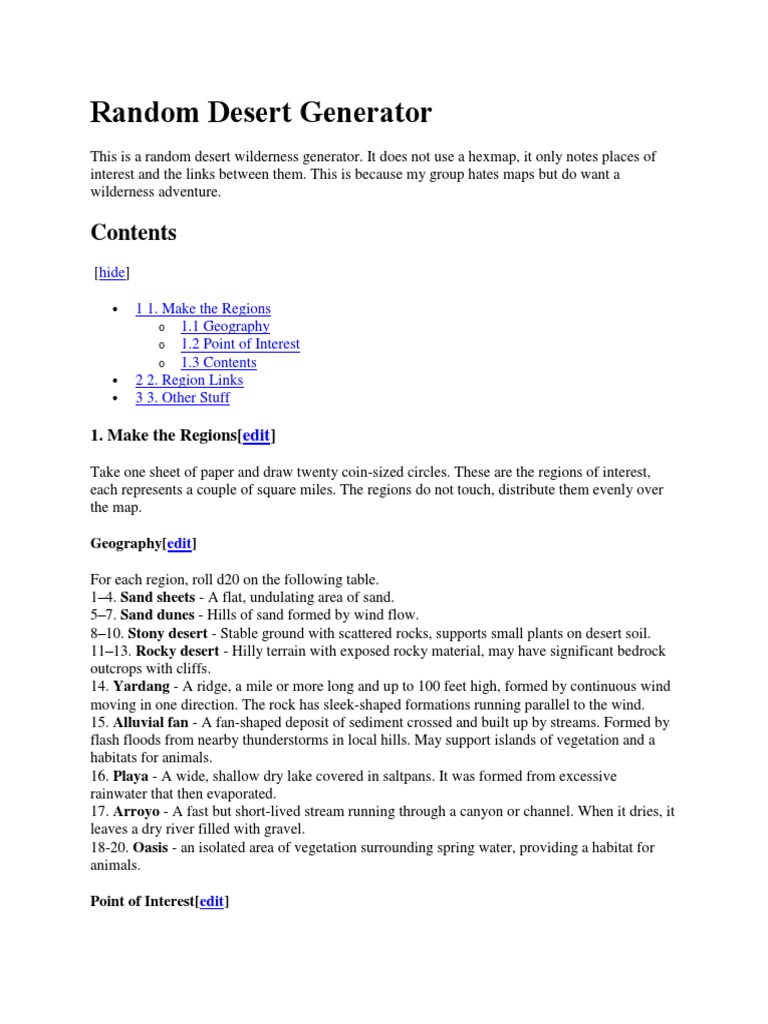 Random Desert Wilderness Generator | PDF | Desert | Wound