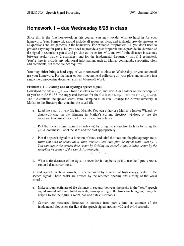 Homework 1 | PDF | Autocorrelation | Pitch (Music)
