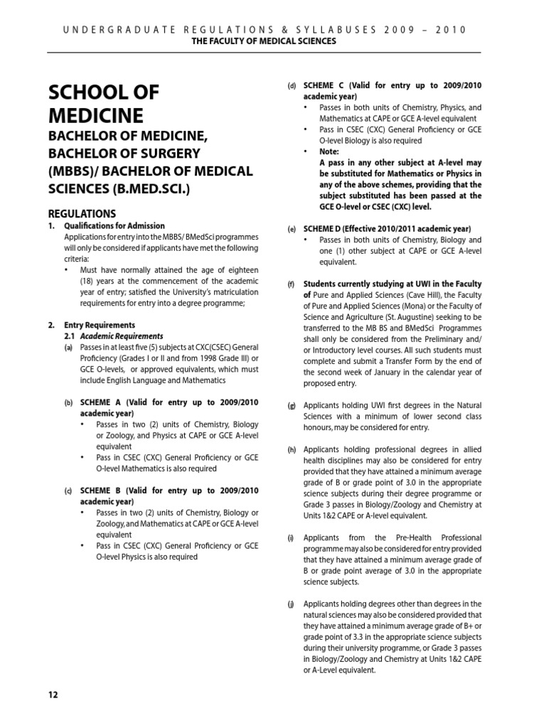 School of Medicine Bachelor of Medicine, Bachelor of Surgery (MBBS