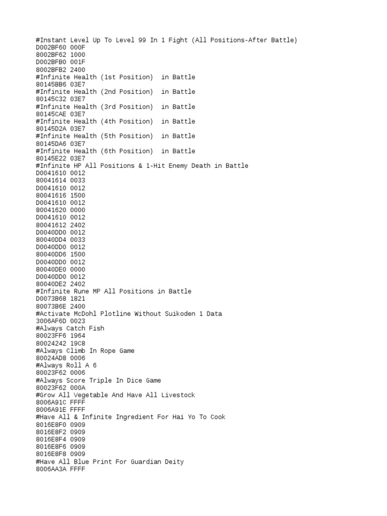 Game Cheats and Codes Compilation | PDF | Gaming | Role Playing Games