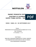 Notulen: Rapat Pendeta Distrik Distrik Iii Humbang Sopo Toba Hotel - Samosir