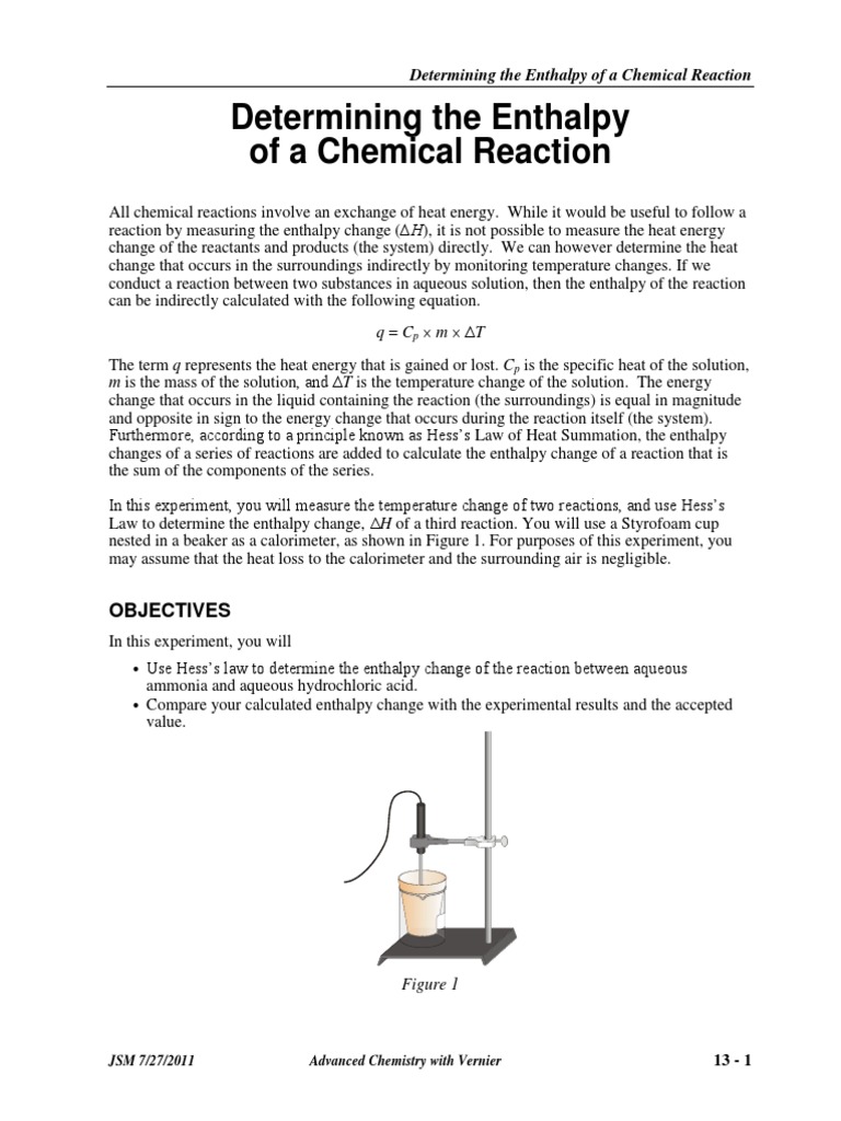 Determining The Enthalpy Of A Chemical Reaction Objectives Download