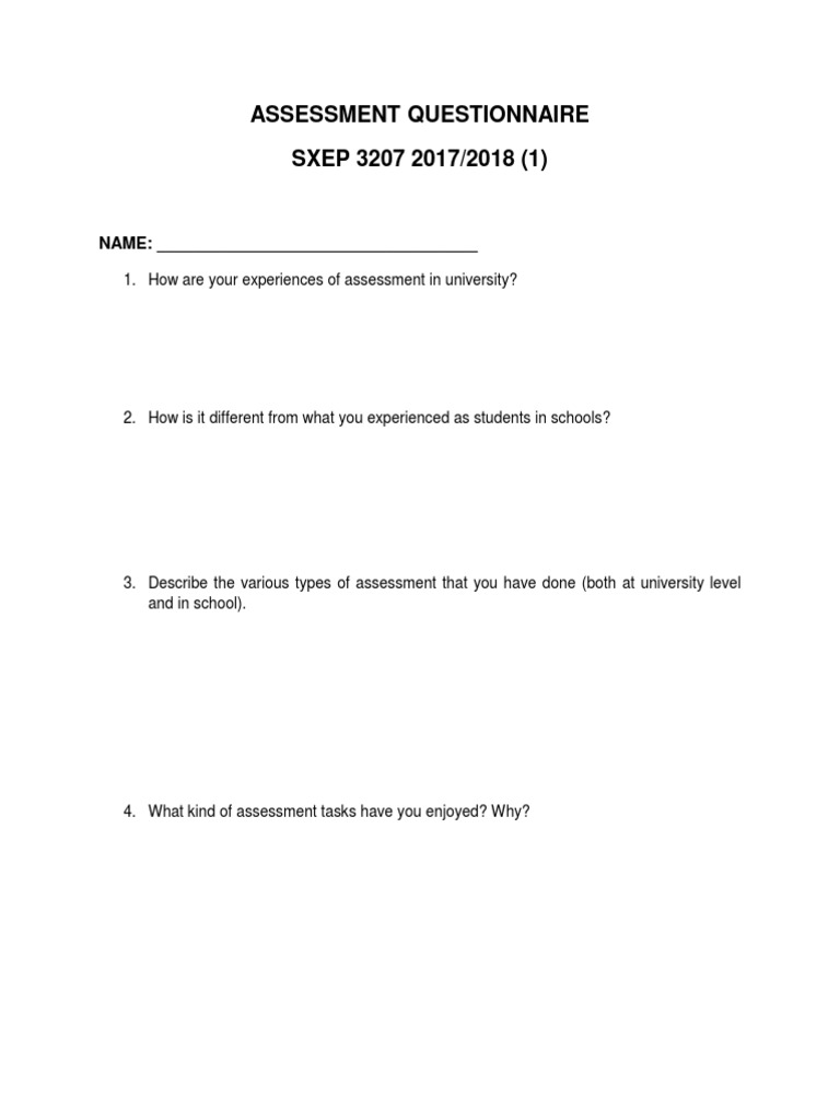 Assessment questionnaire sxep 3207 2017 2018 1 name pdf