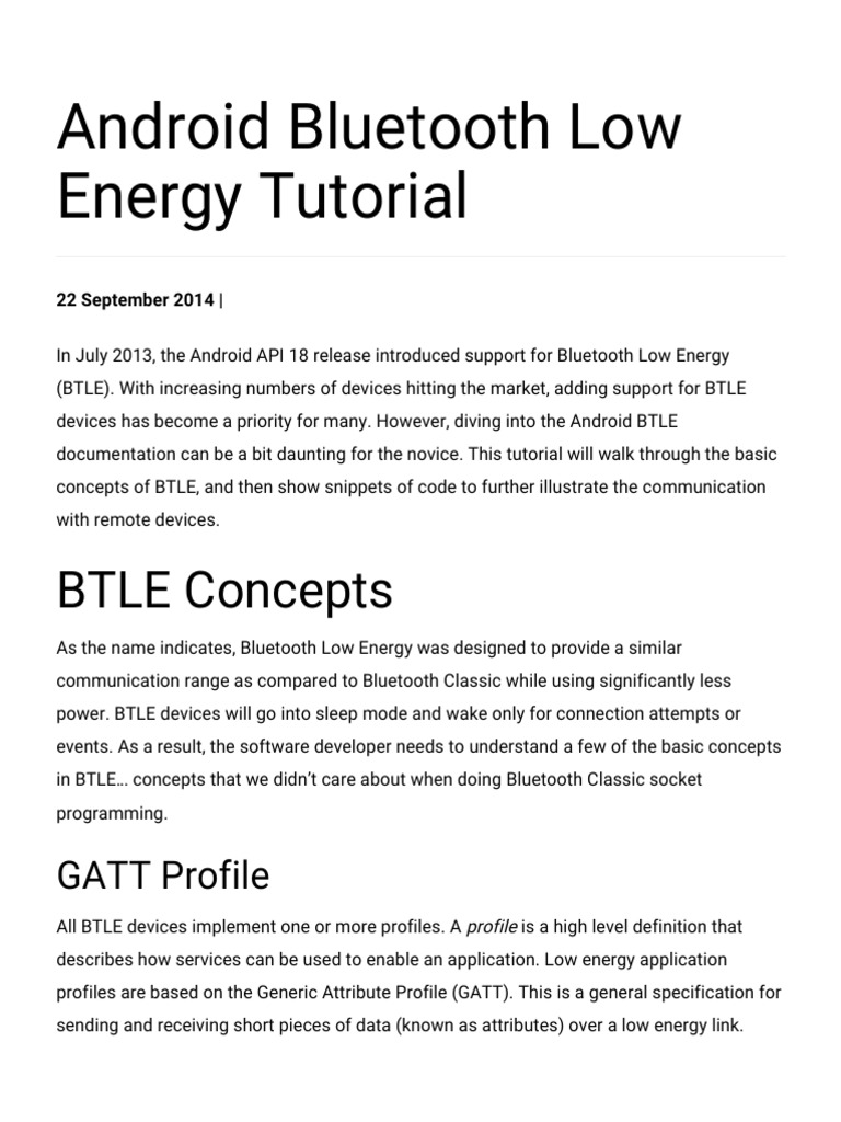 Android Bluetooth Low Energy Tutorial: BTLE Concepts | PDF | Bluetooth ...