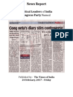 The Times of India - News Report - Congress Leader's Diary On Payoffs To Top Politicians in India