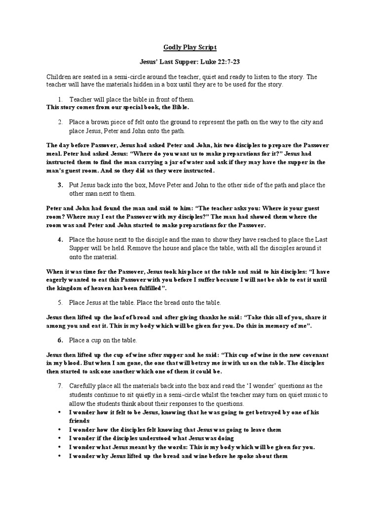 Last Supper Godly Play Script | PDF | Last Supper | Disciple (Christianity)