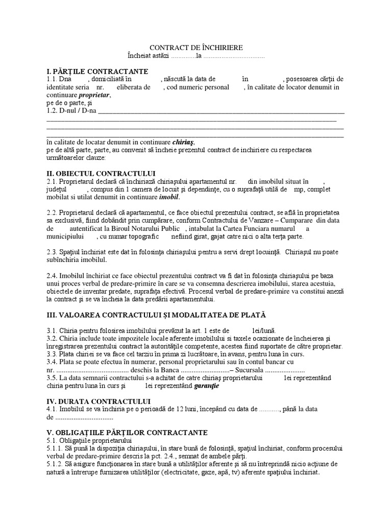 Model Contract Inchiriere PDF